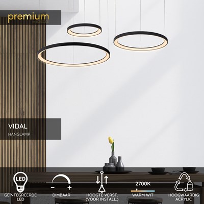 Lucide VIDAL - Hanglamp - Ø 78 cm - LED Dimb. - 1x120W 2700K - Zwart | Premium